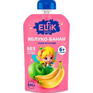 Пюре фруктовое детское ELFIK MAGIC (Эльфик меджик) яблоко, банан Doy-Pack 100 г Пюре фруктовое детское ELFIK MAGIC (Эльфик меджик) яблоко, банан Doy-Pack 100 г