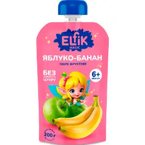 Пюре фруктовое детское ELFIK MAGIC (Эльфик меджик) яблоко, банан Doy-Pack 200 г Пюре фруктовое детское ELFIK MAGIC (Эльфик меджик) яблоко, банан Doy-Pack 200 г