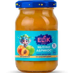 Пюре фруктовое детское ELFIK MAGIC (Эльфик меджик) яблоко, абрикос банка 170 г Пюре фруктовое детское ELFIK MAGIC (Эльфик меджик) яблоко, абрикос банка 170 г