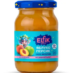 Пюре фруктовое детское ELFIK MAGIC (Эльфик меджик) яблоко, персик банка 170 г Пюре фруктовое детское ELFIK MAGIC (Эльфик меджик) яблоко, персик банка 170 г