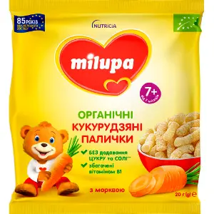 Палички дитячі органічні кукурузні Нутриція Milupa (Мілупа) з морквою з 7-ми років 20 г Палички дитячі органічні кукурузні Нутриція Milupa (Мілупа) з морквою з 7-ми років 20 г