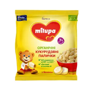 Палички дитячі органічні кукурузні Нутриція Milupa (Мілупа) з бананом з 7-ми місяців 20 г Палички дитячі органічні кукурузні Нутриція Milupa (Мілупа) з бананом з 7-ми місяців 20 г