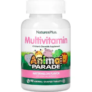 Мультивитамины и минералы для детей NATURES PLUS (Натурес плюс) Animal Parade Multivitamin вкус арбуза конфеты жевательные 90 шт Мультивитамины и минералы для детей NATURES PLUS (Натурес плюс) Animal Parade Multivitamin вкус арбуза конфеты жевательные 90 шт