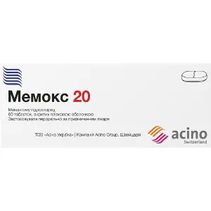 Мемокс 20 таблетки вкриті плівковою оболонкою по 20 мг 6 блістерів по 10 шт Мемокс 20 таблетки вкриті плівковою оболонкою по 20 мг 6 блістерів по 10 шт