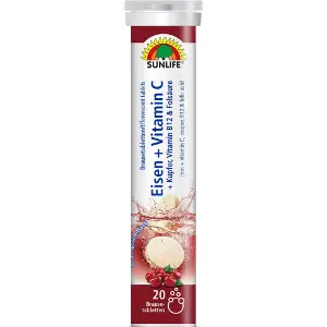 Вітаміни SUNLIFE (Санлайф) Eisen + Vitamin C Залізо + Вітамін С таблетки шипучі зі смаком вишні туба 20 шт Вітаміни SUNLIFE (Санлайф) Eisen + Vitamin C Залізо + Вітамін С таблетки шипучі зі смаком вишні туба 20 шт