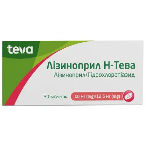 Лізиноприл Н-Тева таблетки 10 мг/12,5 мг 3 блістери по 10 шт Лізиноприл Н-Тева таблетки 10 мг/12,5 мг 3 блістери по 10 шт