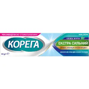 Крем фіксуючий для зубних протезів Корега Екстра Сильний Свіжа М'ята 40 г Крем фіксуючий для зубних протезів Корега Екстра Сильний Свіжа М'ята 40 г
