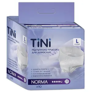 Подгузники-трусы для взрослых TINI Norma (Тини Норма) размер L (100-135 см) 10 шт Подгузники-трусы для взрослых TINI Norma (Тини Норма) размер L (100-135 см) 10 шт