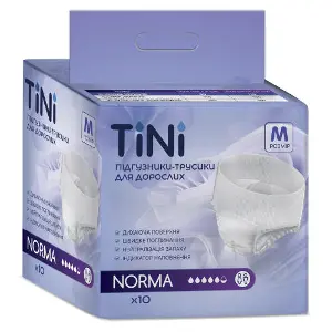 Подгузники-трусы для взрослых TINI Norma (Тини Норма) размер М (80-110см) 10 шт Подгузники-трусы для взрослых TINI Norma (Тини Норма) размер М (80-110см) 10 шт