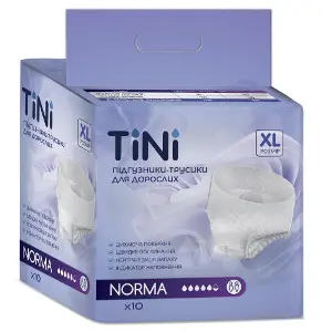 Подгузники-трусы для взрослых TINI Norma (Тини Норма) размер XL (120-160 см) 10 шт Подгузники-трусы для взрослых TINI Norma (Тини Норма) размер XL (120-160 см) 10 шт