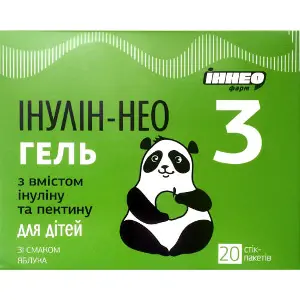 Інулін-Нео 3 гель для дітей зі смаком яблука для нормалізації функціонування органів травлення в стік-пакетах по 10 г упаковка 20 шт Інулін-Нео 3 гель для дітей зі смаком яблука для нормалізації функціонування органів травлення в стік-пакетах по 10 г упаковка 20 шт