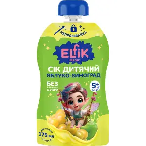 Сок фруктовый детский ELFIK MAGIC (Эльфик Меджик) Яблоко-виноград с 5-ти месяцев no spill-pack 175 мл Сок фруктовый детский ELFIK MAGIC (Эльфик Меджик) Яблоко-виноград с 5-ти месяцев no spill-pack 175 мл