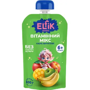 Пюре фруктове дитяче ELFIK MAGIC (Ельфік меджик) Вітамінний мікс 100 г Пюре фруктове дитяче ELFIK MAGIC (Ельфік меджик) Вітамінний мікс 100 г