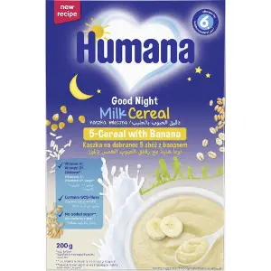 Каша молочна суха HUMANA (Хумана) Солодкі сни 5 злаків з бананом продукт прикорму для дітей з 6-ти місяців 200г Каша молочна суха HUMANA (Хумана) Солодкі сни 5 злаків з бананом продукт прикорму для дітей з 6-ти місяців 200г