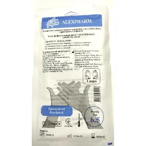Рукавички Alexpharm (Алексфарм) хірургічні латексні припудрені стерильні розмір 6,5 1 пара Рукавички Alexpharm (Алексфарм) хірургічні латексні припудрені стерильні розмір 6,5 1 пара