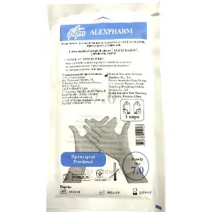 Рукавички Alexpharm (Алексфарм) хірургічні латексні припудрені стерильні розмір 7 1 пара Рукавички Alexpharm (Алексфарм) хірургічні латексні припудрені стерильні розмір 7 1 пара