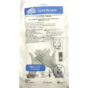 Рукавички Alexpharm (Алексфарм) хірургічні латексні припудрені стерильні розмір 8,5 1 пара Рукавички Alexpharm (Алексфарм) хірургічні латексні припудрені стерильні розмір 8,5 1 пара