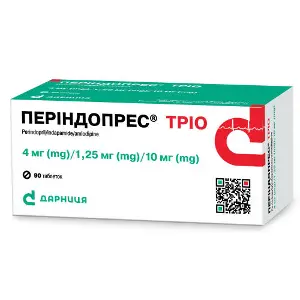 Периндопрес Трио таблетки по 4 мг/1,25 мг/10 мг 9 блистеров по 10 шт Периндопрес Трио таблетки по 4 мг/1,25 мг/10 мг 9 блистеров по 10 шт