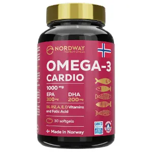 Омега-3 Кардио Nordway Cardio Omega-3 (Нордвей) капсулы 1000 мг общеукрепляющего действия флакон 30 шт Омега-3 Кардио Nordway Cardio Omega-3 (Нордвей) капсулы 1000 мг общеукрепляющего действия флакон 30 шт