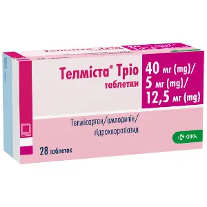 Телміста Тріо таблетки по 40 мг/5 мг/ 12,5 мг 4 блістери по 7 шт Телміста Тріо таблетки по 40 мг/5 мг/ 12,5 мг 4 блістери по 7 шт