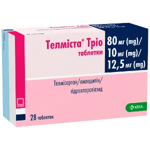Телмиста Трио таблетки по 80 мг/10 мг/12,5 мг 4 блистера по 7 шт Телмиста Трио таблетки по 80 мг/10 мг/12,5 мг 4 блистера по 7 шт