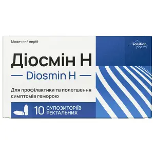 Діосмін Н супозиторії ректальні для профілактики та полегшення симптомів геморою 2 блістери по 5 шт Solution Pharm Діосмін Н супозиторії ректальні для профілактики та полегшення симптомів геморою 2 блістери по 5 шт Solution Pharm