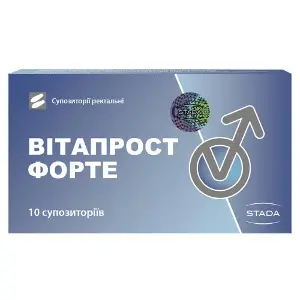 Вітапрост Форте супозиторії (свічки) ректальні не менше 0,008 г 2 блістери по 5 шт Вітапрост Форте супозиторії (свічки) ректальні не менше 0,008 г 2 блістери по 5 шт
