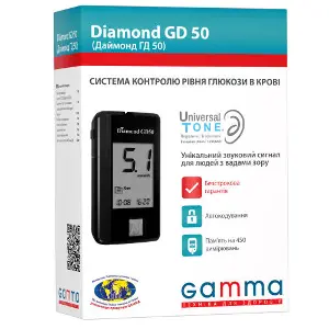 Система контроля уровня глюкозы в крови (глюкометр) Gamma Diamond GD50 (Гамма Даймонд) 1 шт Система контроля уровня глюкозы в крови (глюкометр) Gamma Diamond GD50 (Гамма Даймонд) 1 шт