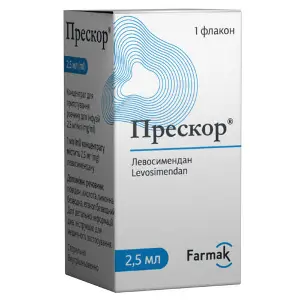 Прескор концентрат для приготовления раствора для инфузий по 2,5 мг/мл флакон 2,5 мл 1 шт Прескор концентрат для приготовления раствора для инфузий по 2,5 мг/мл флакон 2,5 мл 1 шт