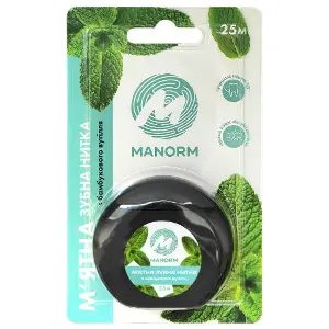 Зубная нить MANORM (Манорм) из бамбукового угля мятно-вощеная 25 м Зубная нить MANORM (Манорм) из бамбукового угля мятно-вощеная 25 м