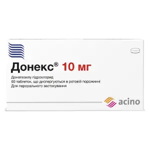 Донекс таблетки, що диспергуються в ротовій порожнині по 10 мг 6 блістерів по 10 шт Донекс таблетки, що диспергуються в ротовій порожнині по 10 мг 6 блістерів по 10 шт