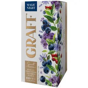 Чай черный GRAFF (Граф) Magic night Магическая ночь с ароматом черники + вербены в фильтр-пакетах по 1,5 г 20 шт Чай черный GRAFF (Граф) Magic night Магическая ночь с ароматом черники + вербены в фильтр-пакетах по 1,5 г 20 шт