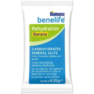 Харчовий продукт HUMANA (Хумана) Benelife Rehydration електроліт банан регідратаційна суміш для дітей з 12 місяців та дорослих пакет 6,25 г Харчовий продукт HUMANA (Хумана) Benelife Rehydration електроліт банан регідратаційна суміш для дітей з 12 місяців та дорослих пакет 6,25 г