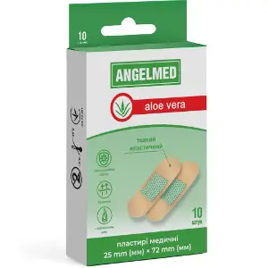 Пластир бактерицидний Angelmed (АнгелМед) на тканинній еластичній основі з алое вера розмір 25мм х 72мм 10 шт Пластир бактерицидний Angelmed (АнгелМед) на тканинній еластичній основі з алое вера розмір 25мм х 72мм 10 шт