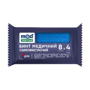 Бинт медичний самофіксуючий MEDTEXTILE (Медтекстиль) еластичний синій розмір 8 см х 4 м 1 шт Бинт медичний самофіксуючий MEDTEXTILE (Медтекстиль) еластичний синій розмір 8 см х 4 м 1 шт