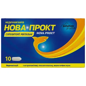 Нова Прокт супозиторії ректальні для профілактики та та полегшення симптомів геморою 2 блістери по 5 шт Solution Pharm Нова Прокт супозиторії ректальні для профілактики та та полегшення симптомів геморою 2 блістери по 5 шт Solution Pharm