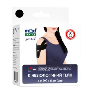 Бинт медичний еластичний Медтекстиль кінезіологічний тейп (Кінезіо тейп) чорний розмір 5 см x 5 м 1шт Бинт медичний еластичний Медтекстиль кінезіологічний тейп (Кінезіо тейп) чорний розмір 5 см x 5 м 1шт
