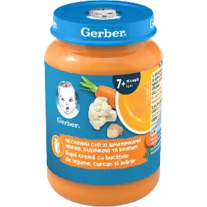 Пюре м'ясо-овочеве дитяче NESTLE GERBER (Нестле Гербер) Весняний суп зі шматочками овочів, індичкою та кропом з 7-ми місяців 190 г Пюре м'ясо-овочеве дитяче NESTLE GERBER (Нестле Гербер) Весняний суп зі шматочками овочів, індичкою та кропом з 7-ми місяців 190 г