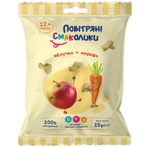 Сніданок сухий круп'яний ПОВІТРЯНІ СМАКОЛИКИ Фігурні вироби з яблуком та морквою 15 г Сніданок сухий круп'яний ПОВІТРЯНІ СМАКОЛИКИ Фігурні вироби з яблуком та морквою 15 г