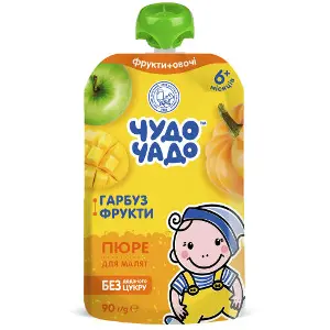 Пюре фруктово-овочеве дитяче ЧУДО-ЧАДО Гарбуз з фруктами без цукру з 6-ти місяців 90 г Пюре фруктово-овочеве дитяче ЧУДО-ЧАДО Гарбуз з фруктами без цукру з 6-ти місяців 90 г