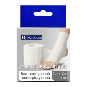 Бинт медичний самофіксуючий Dr. House (Доктор Хаус) когезивний еластичний колір білий розмір 5 см х 4,5 м 1 шт Бинт медичний самофіксуючий Dr. House (Доктор Хаус) когезивний еластичний колір білий розмір 5 см х 4,5 м 1 шт