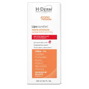 Эмульсия для лица и тела H-DERM Health Derm Laboratory (Хелс Дерм Лаборатори) нежная Lipo Comfort из серии Atopic Program 400 мл Эмульсия для лица и тела H-DERM Health Derm Laboratory (Хелс Дерм Лаборатори) нежная Lipo Comfort из серии Atopic Program 400 мл