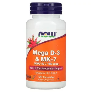 Мега D3 и МК7 NOW (Нау) Mega D-3 & MK-7 5000 IU (МО)/180 мкг (µg) капсулы флакон 120 шт Мега D3 и МК7 NOW (Нау) Mega D-3 & MK-7 5000 IU (МО)/180 мкг (µg) капсулы флакон 120 шт