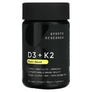 Вітамін D3 + К2 SPORTS RESEARCH (Спортс Ресеарч) Vitamin D3+K2 (Plant Based) 5000IU/100mcg капсули флакон 60 шт Вітамін D3 + К2 SPORTS RESEARCH (Спортс Ресеарч) Vitamin D3+K2 (Plant Based) 5000IU/100mcg капсули флакон 60 шт