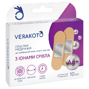 Лейкопластырь VERAKOTO мед. полимер. эласт. осн. с ион.серебра 25мм*72мм №10 Лейкопластырь VERAKOTO мед. полимер. эласт. осн. с ион.серебра 25мм*72мм №10