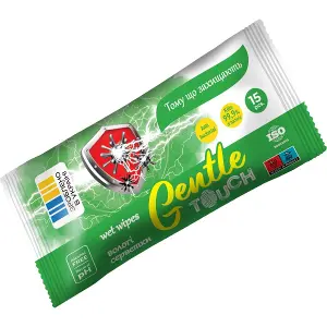 Серветки вологі ТМ Gentle touch (Джентл тач) антибактиріальні № 15 Серветки вологі ТМ Gentle touch (Джентл тач) антибактиріальні № 15