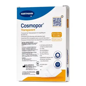 Пов'язка Космопор Транспарент плівкова прозора з абсорбуючою подушечкою 5см*7,2см №5 Пов'язка Космопор Транспарент плівкова прозора з абсорбуючою подушечкою 5см*7,2см №5