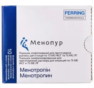 Менопур 75 МЕ порошок для инфузий №10 + растворитель №10 Менопур 75 МЕ порошок для инфузий №10 + растворитель №10