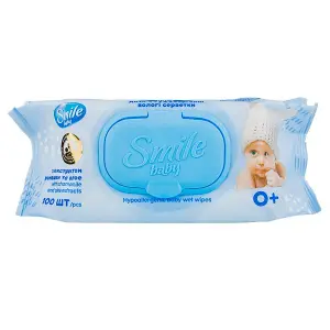Вологі серветки SMILE BABY з клапаном з екстрактом ромашки та алое №100 Вологі серветки SMILE BABY з клапаном з екстрактом ромашки та алое №100