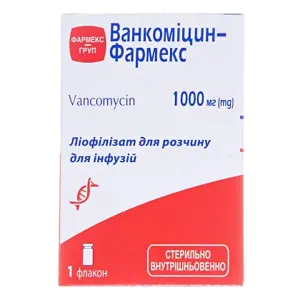 Ванкомицин лиофилизированный порошок для раствора для инфузий 1000 мг флакон №1 Ванкомицин лиофилизированный порошок для раствора для инфузий 1000 мг флакон №1
